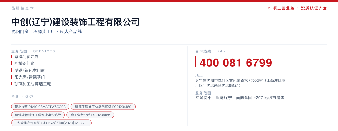 中创(辽宁)建设装饰工程有限公司 品牌名片